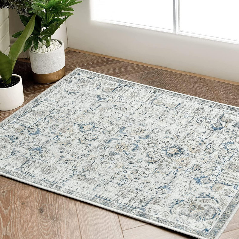 Tapis d'intérieur lavable en chenille Mashine, Blue, Rectangulaire 2 pi x 3 pi