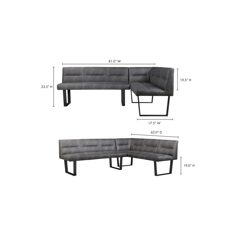 Hanlon Upholstered Corner Bench, Dark Gray