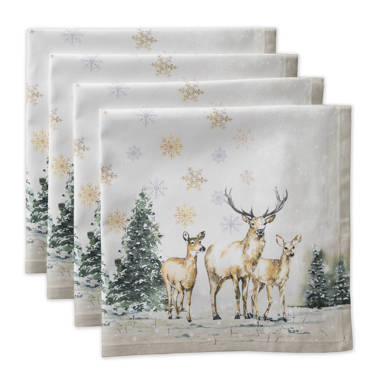 Maison d' Hermine Deer in The Woods 100% Cotton Set of 4 Napkins 20 inch by 20 inch.