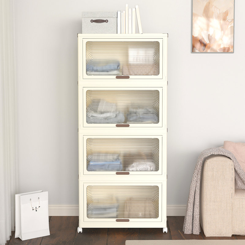 4 Tier Plastic Storage Bins With Lids 230QT, Stackable Storage Containers With Wheels, Folding Storage Boxes, Collapsible Storage Bins, Closet Organizers And Storage For Living Room,Office,Dorm