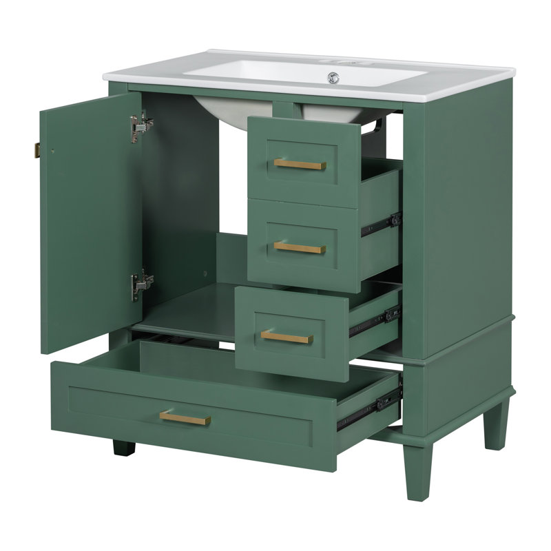 Ensemble de meuble-lavabo moderne 30 po avec lavabo 30 po, ensemble de rangement pour salle de bain avec porte à fermeture douce et 3 tiroirs, structure en bois massif