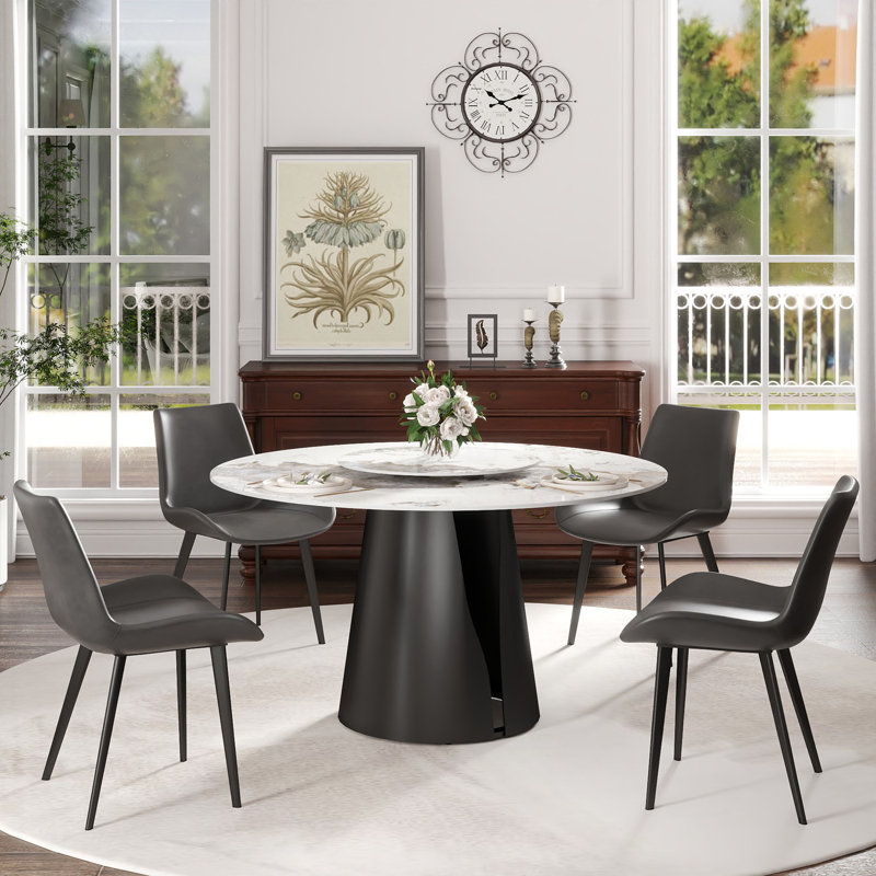 Table de salle à manger ronde 53 po en pierre artificielle moderne de 53 po avec plateau tournant en pierre artificielle de 23,62 po pouvant accueillir 6 personnes