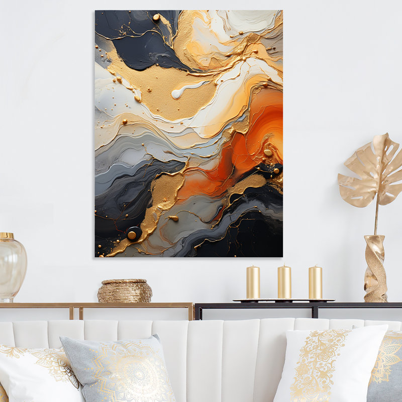Art mural doré et blanc Geode Lava II, H 32 po x l 16 po x P 1 po