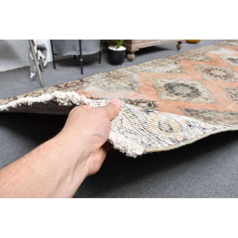 Tapis de couloir turc rétro en laine orange pour la cuisine et les escaliers - Style antique délavé brun / orange