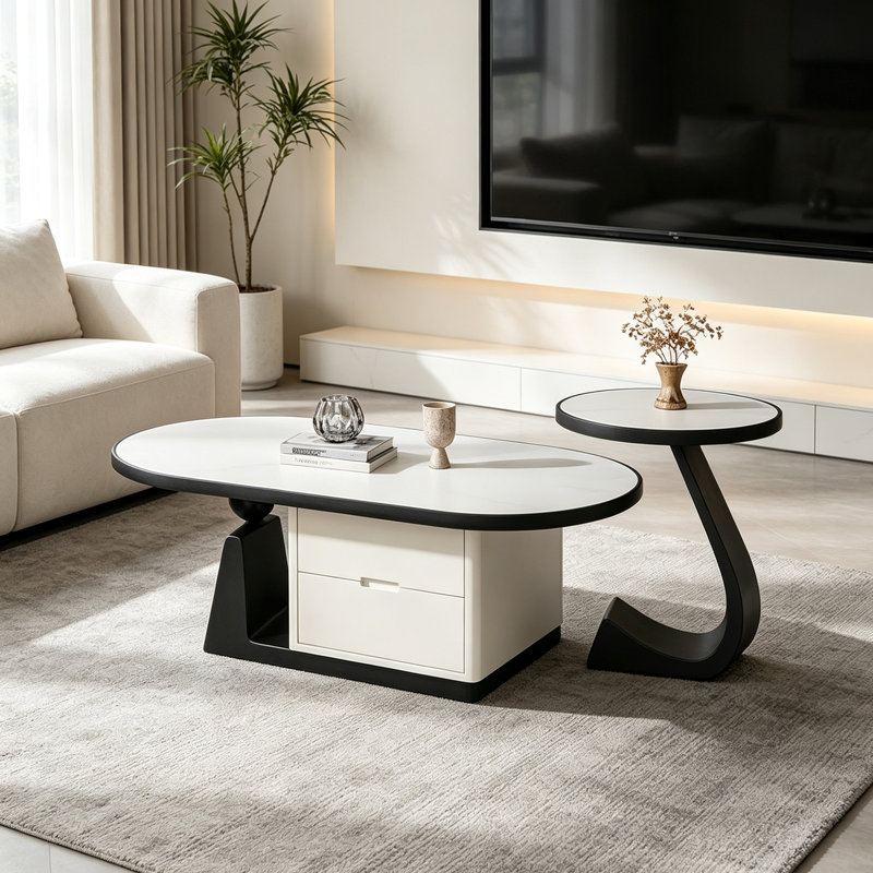 Table basse Cozy Living, H 15,74 po x l 51,18 po x P 27,55 po, Blanc/Noir
