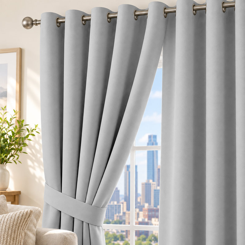 Trina Polyester Blackout Curtain, 228cm Width x 228cm Drop, Light Grey