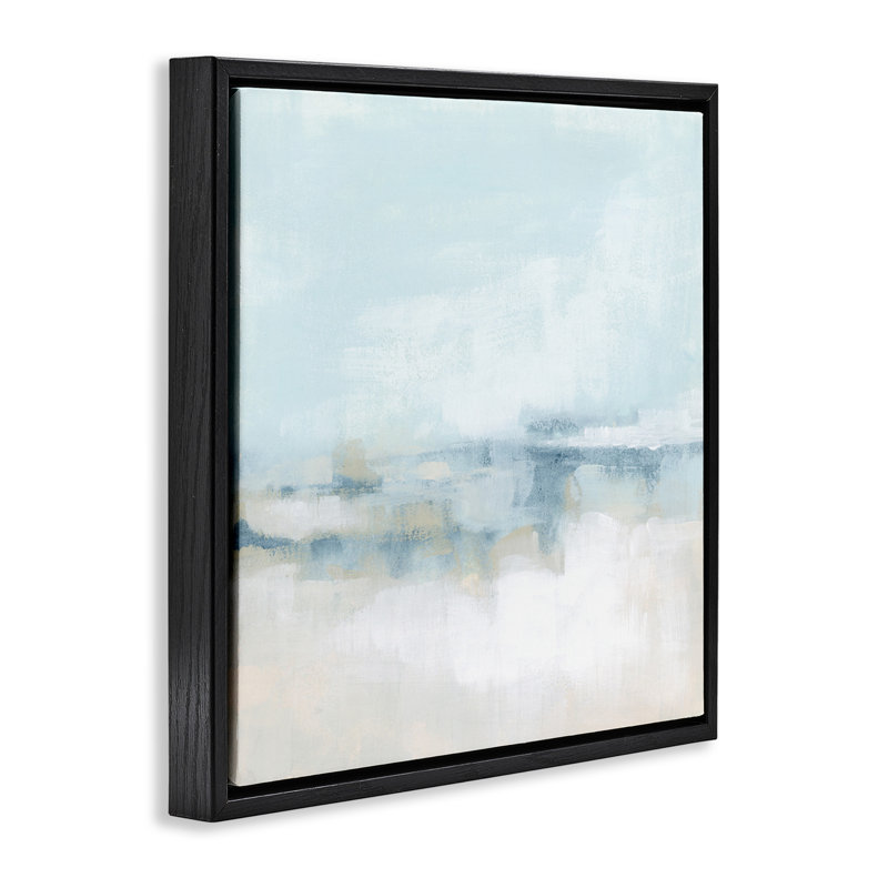 Abstract Cloudy Landscape Blue Fog, 18" H x 18" W, Jet Black Floater Frame