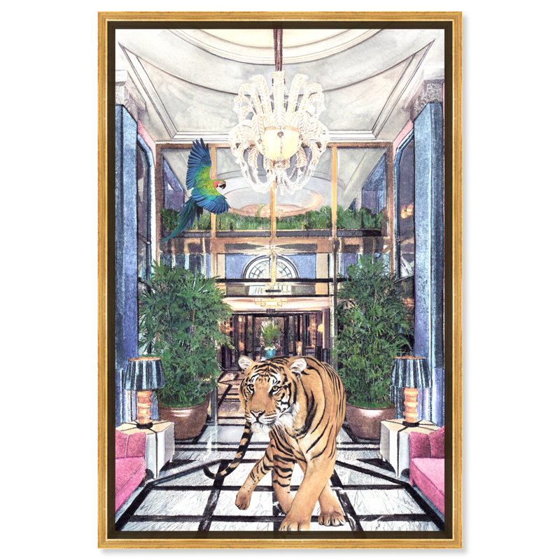 «Animals Wild Couture Pastel, Glam Blue - peinture sur toile flottante encadrée, H 24 po x l 16 po, Cadre flottant doré