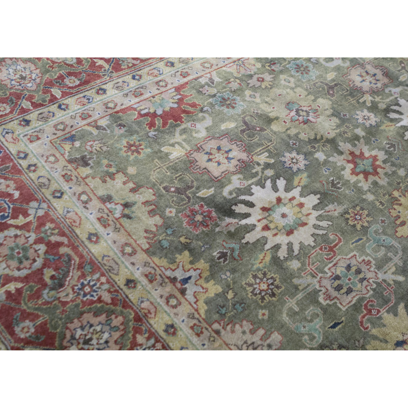 Wool Oriental Area Rug in Green/Rust