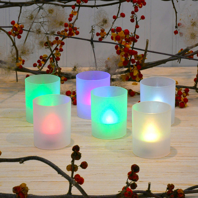 Frosted Votives with Battery Operated LED Lights, Colour Changing
