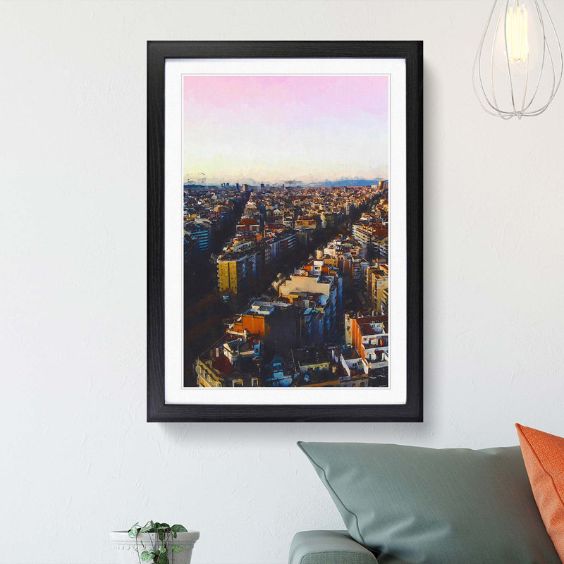 View of Barcelona in Spain in Abstract - Picture Frame Graphic Art Print, 91cm H x 60cm W x 2cm D, Black