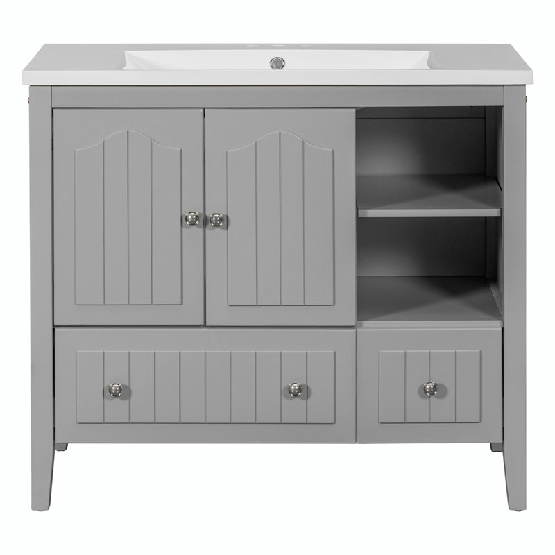 Meuble-lavabo 36 po avec lavabo en céramique, Gris