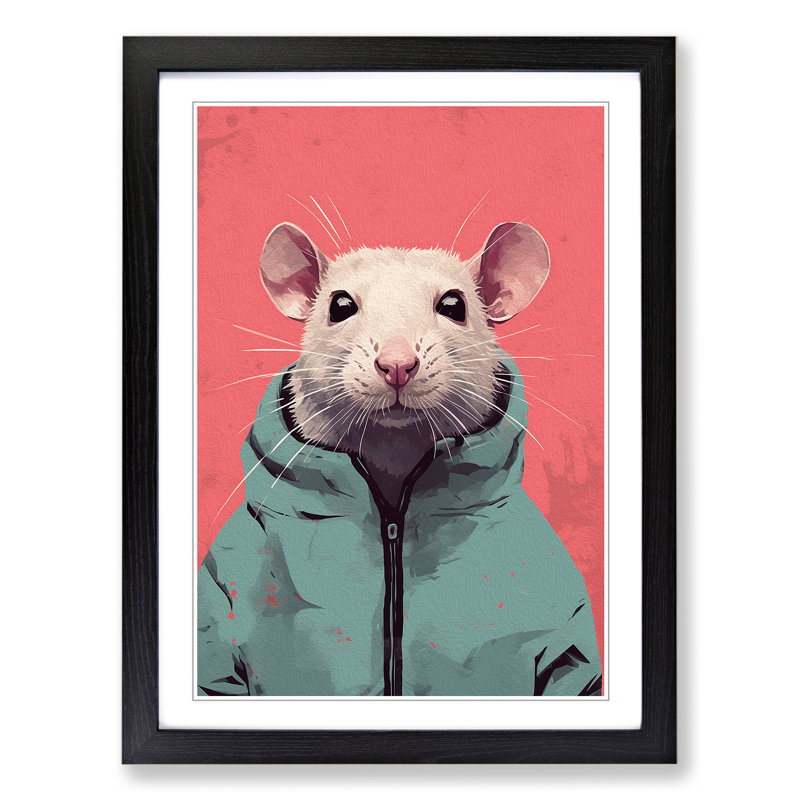 XYZ-FRM-V1223-5417 Rat Minimalism No.2 - Single Picture Frame Print on Wood, Black, 34cm H x 25cm W x 2cm D