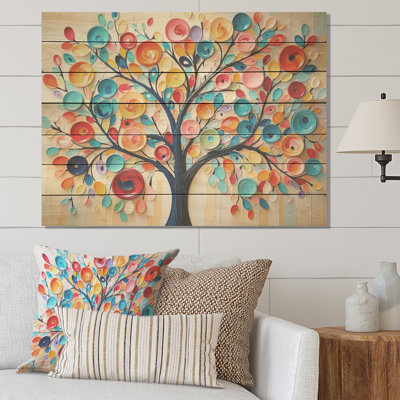 Arbre coloré abstrait I - Arbre africain sur bois