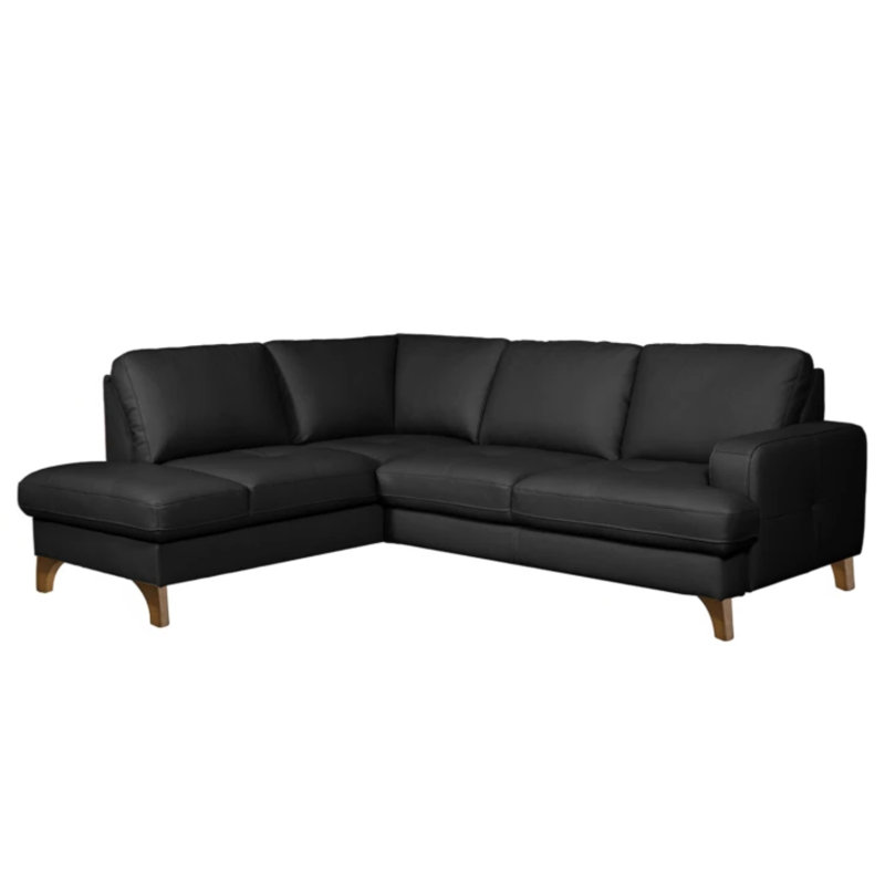 Damar Leather Corner Sofa with Sleeping Function and Storage, Damar Black Genuine Leather, Left Hand Facing
