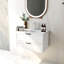 Armoire de meuble-lavabo 31,5 "avec lavabo, armoire flottante murale avec ligne décorative, système de fermeture en douceur, 2 très grands tiroirs, bois massif, pour la salle de bain