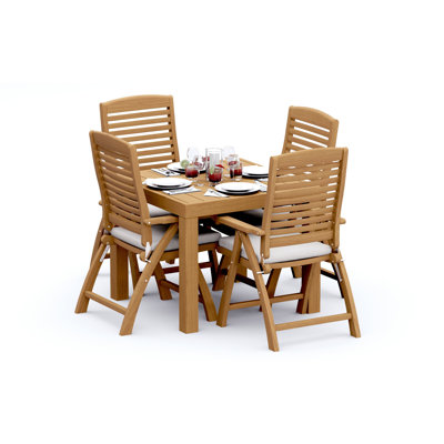 2 Seats 3 Pcs Grade-A Teak Wood Dining Set: 36" Square Table And 2 Ashely Folding Reclining Arm Chairs #11AS0802