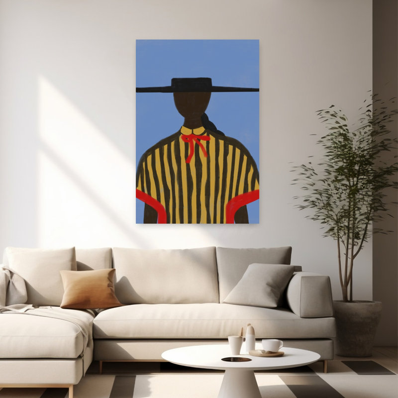 Bold Hat Woman and Stripes New Mexico Style Bold Contemporary City Wall Art Print 1 Piece Wrapped Canvas Wall Art