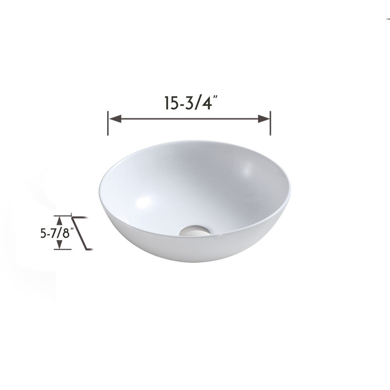 DAX Ceramic Round Bathroom Vessel Basin, Matte White, Matte White