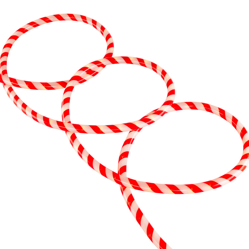 18' Red and White Striped Candy Cane Christmas Rope Light
