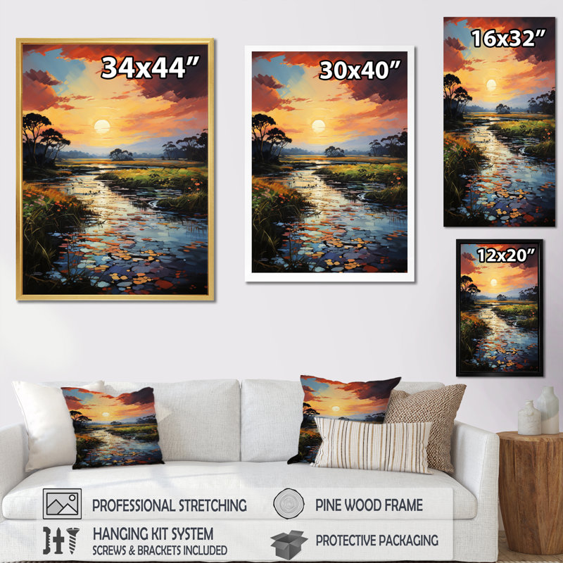 " Vietnam River Delta Sunset I ", 32" H x 16" W x 1" D, White Floater Frame