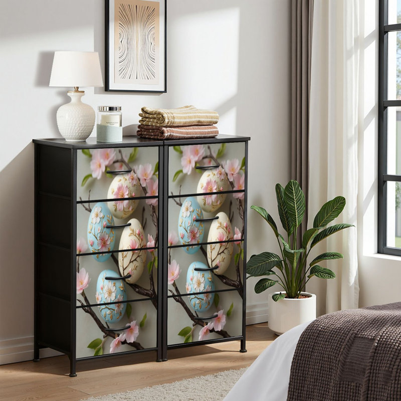 4 Drawer Dresser for Bedroom, Narrow Chest of Drawers, Wooden Top and Study Iron Frame 18"x37.5"-(WxH)