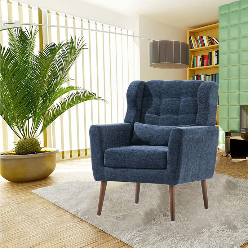 Chaise avec accoudoirs Mid-Century, Chenille bleu foncé