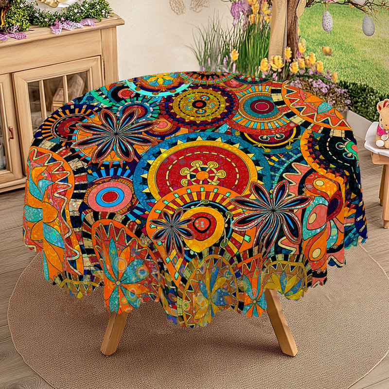 Washable Bohemian Abstract Floral Pattern Tablecloth