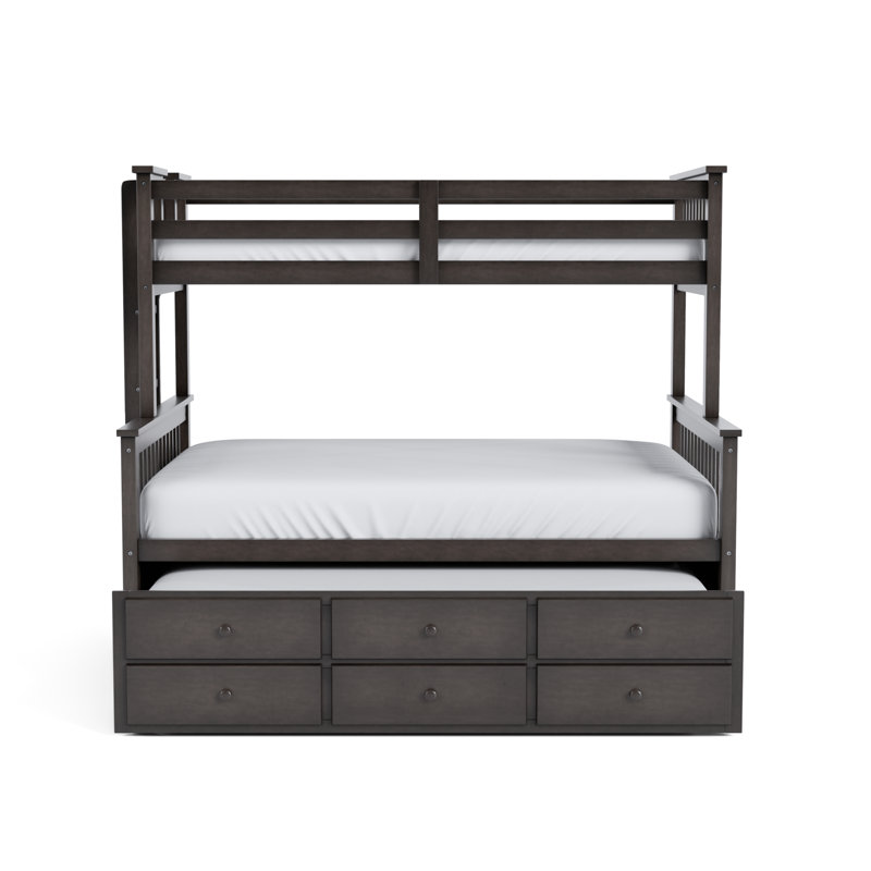 Jeany Solid Wood Twin Over Full Bunk Bed with Built-In Ladder , Trundle Bed Included, Gray