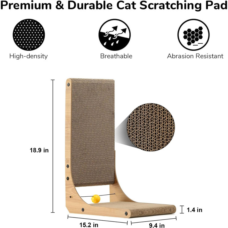 Grattoir à chat, patin à griffer pour chat, griffoir à chat vertical fixé au mur, carton à gratter avec jouet pour chats d'intérieur