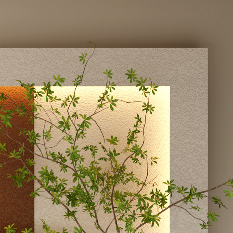 Décoration murale réglable en grès à 3 couleurs avec plantes vertes simulées - sculpture d'art 3D, vase en verre et statue de lapin, bandes lumineuses télécommandées pour le salon, la chambre à coucher, le couloir