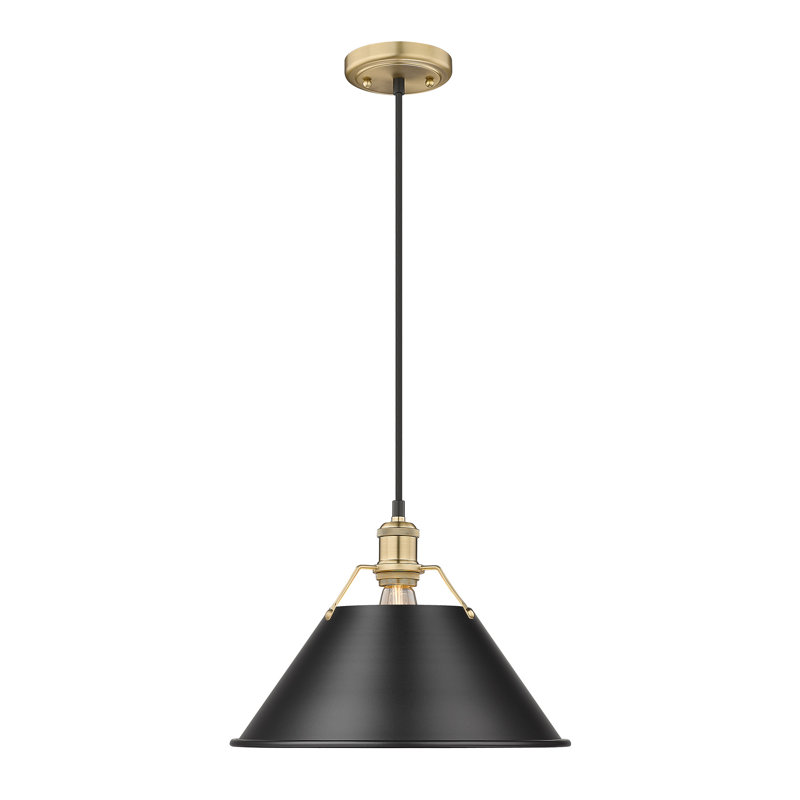 Luminaire suspendu conique à 1 lumière Weatherford, H 131,5 po x l 14 po x P 14 po, Noir mat, Bronze champagne brossé