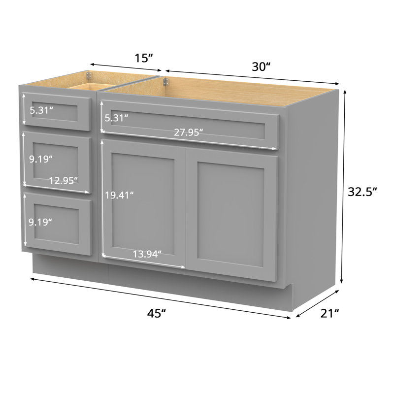 45'' Single Bathroom Vanity Base Only, Gray