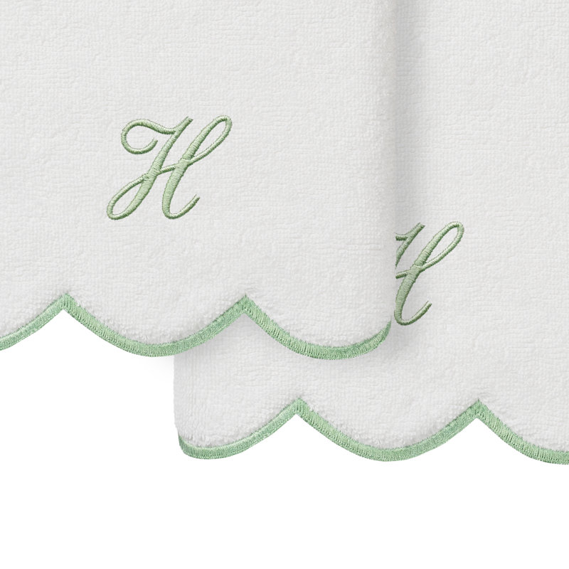  Ensemble de serviettes 100% coton turque ADORNIA, H, Blanc/vert, Ensemble de 2 essuie-mains