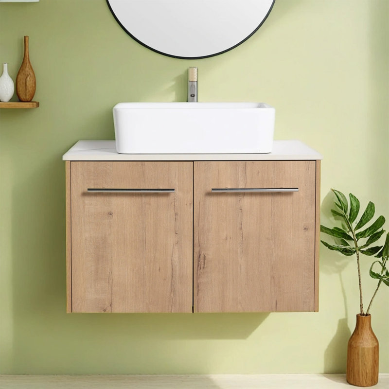 Ensemble de meuble-lavabo simple 29,53 avec plateau en pierre frittée Perpich
