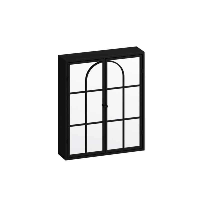 Armoire murale rétro à deux portes avec miroir, espace de rangement à trois niveaux, Noir