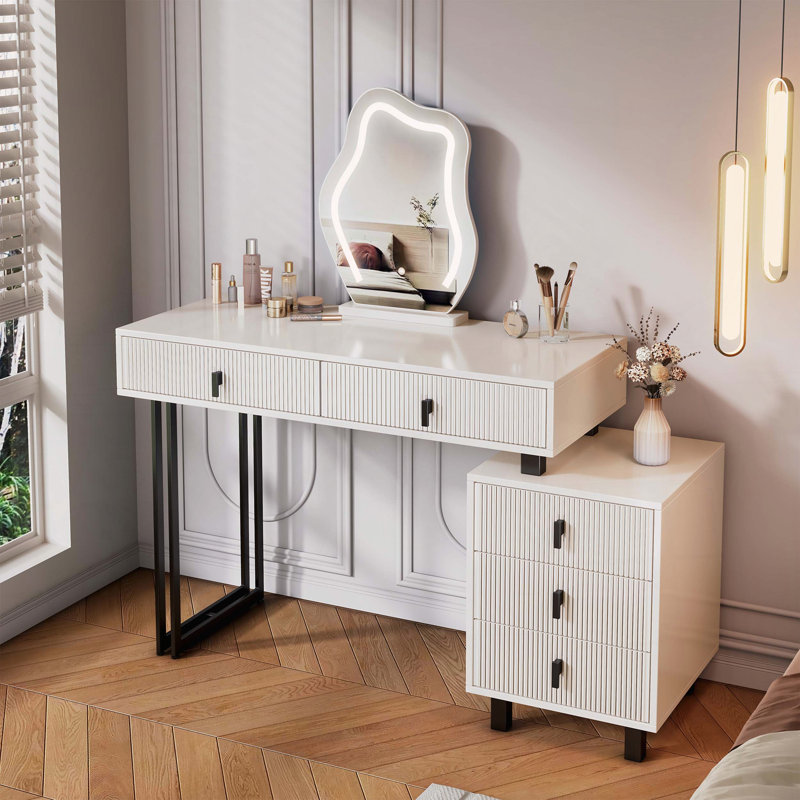 Coiffeuse à hauteur réglable avec miroir à DEL et rangement