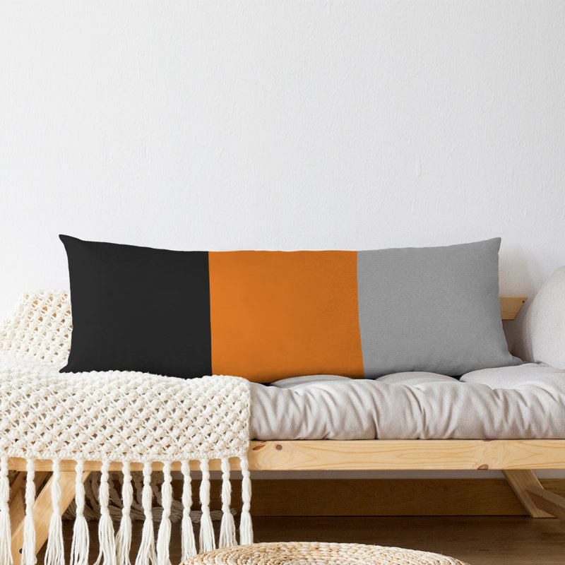 Abel Polyester Medium Pillow, Black/Orange/Silver