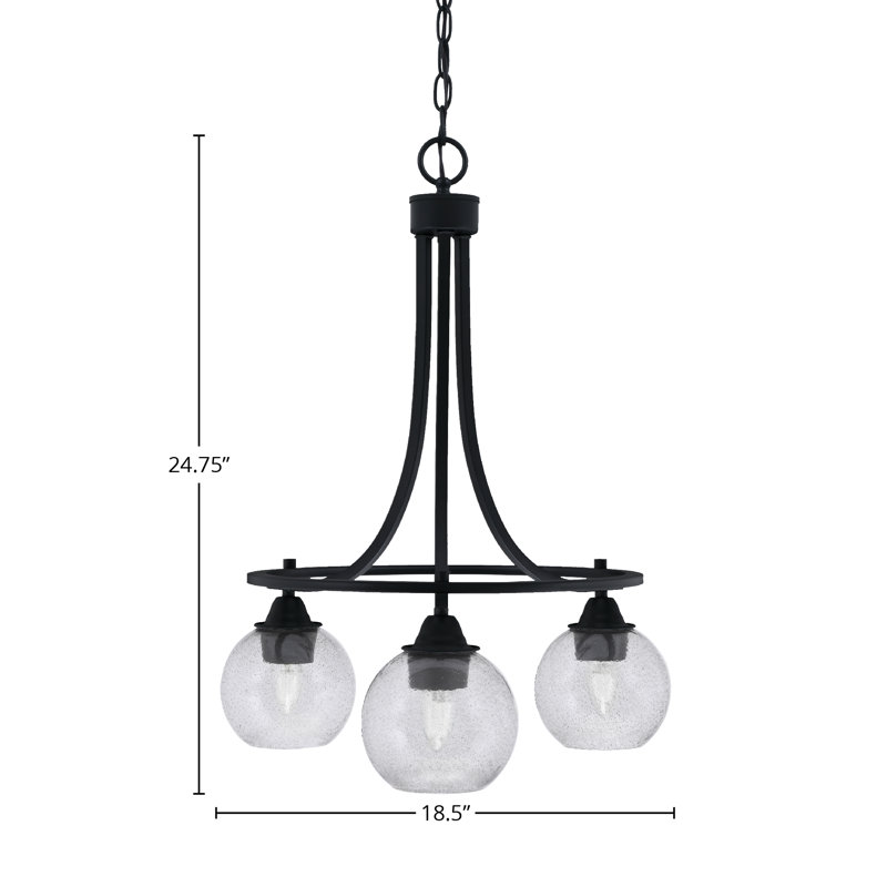 Ampere Paramount 3 Light Downlight Chandelier With 5.75" Glass, Matte Black/Brass, Clear