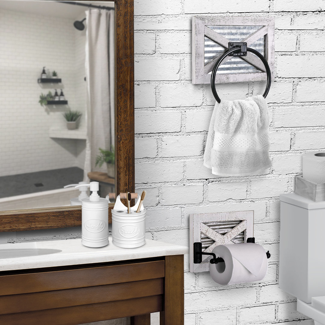 Kendrica Rustic Toilet Paper Holder and Farmhouse Towel Holder Set Gracie Oaks 