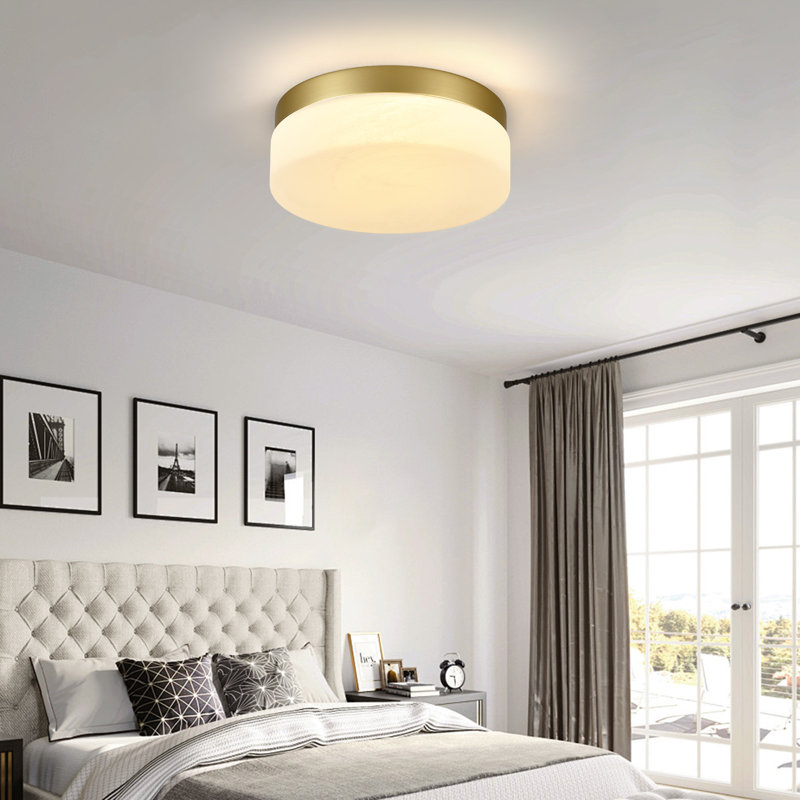 Modern Gold Metal Frame White Alabaster Glass Shade Led Flush Mount Ceiling Light, 5 Color Temperatures Adjustable For Living Room Bedroom