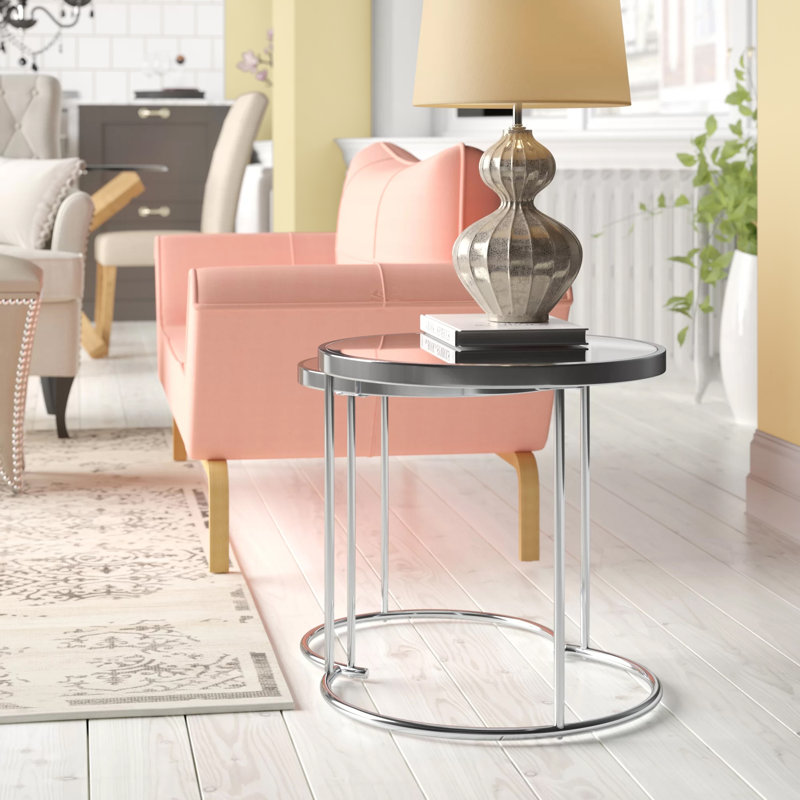 Middlewich Glass Top Frame Nesting Tables, Mirrored Glass, Silver