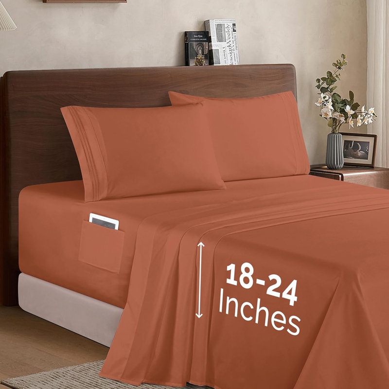 Elegant Comfort Luxury 1500 Premium Hotel Quality Microfiber 4-Piece Sheet Set - Soft, All Around Elastic 18-24 Inches Deep Fitted Sheet - Extra Deep Pocket Sheets