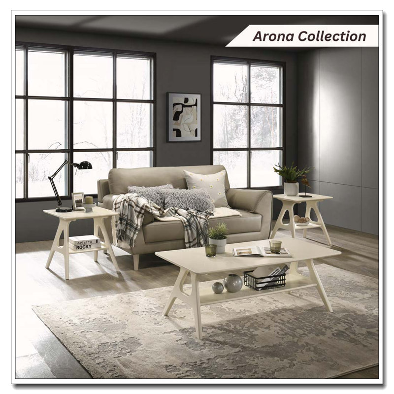 Table de bout en bois moderne avec tablette, Blanc cassé