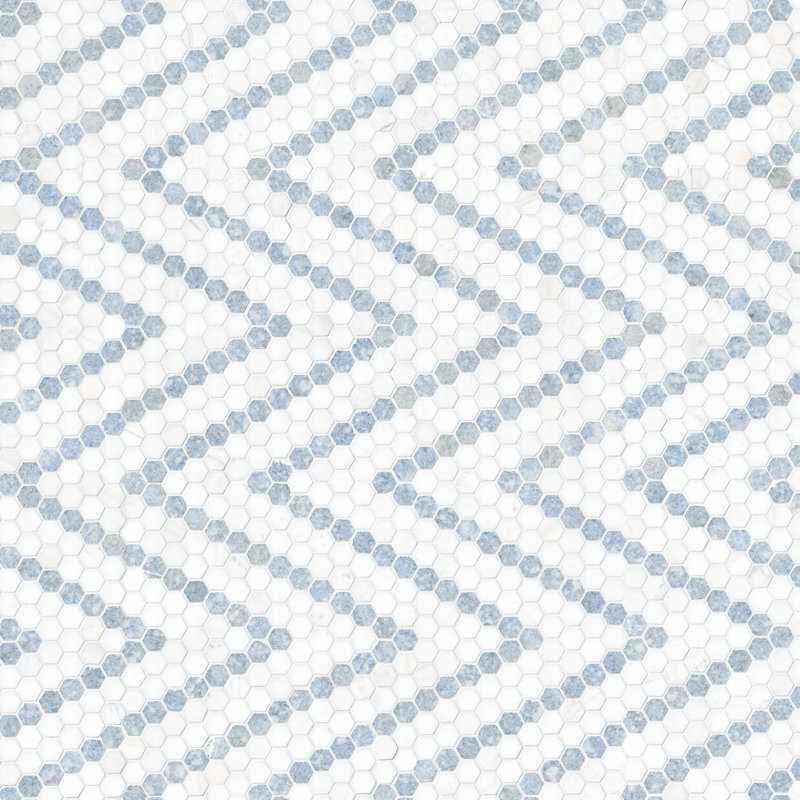 11 in. x 14 in. Polished Marble Mosaic Floor and Wall Tile, Loredana