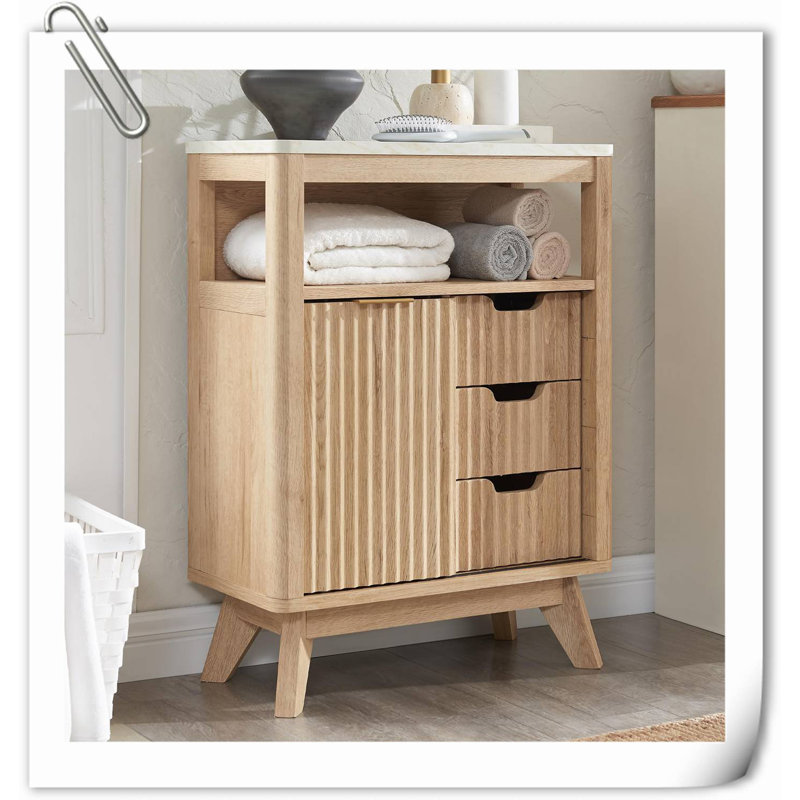 Jamela Solid Wood Freestanding Bathroom Cabinet, Natural Oak