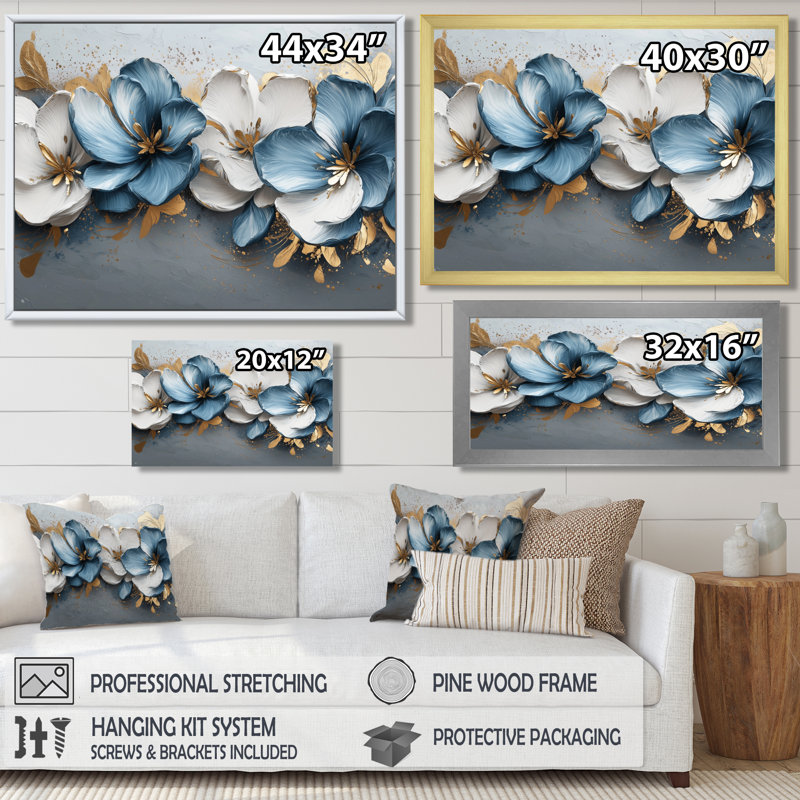 Tulipes bleues et bleues, rivière I, art mural, Argent argent, H 34 po x l 44 po, Impression encadrée flottante