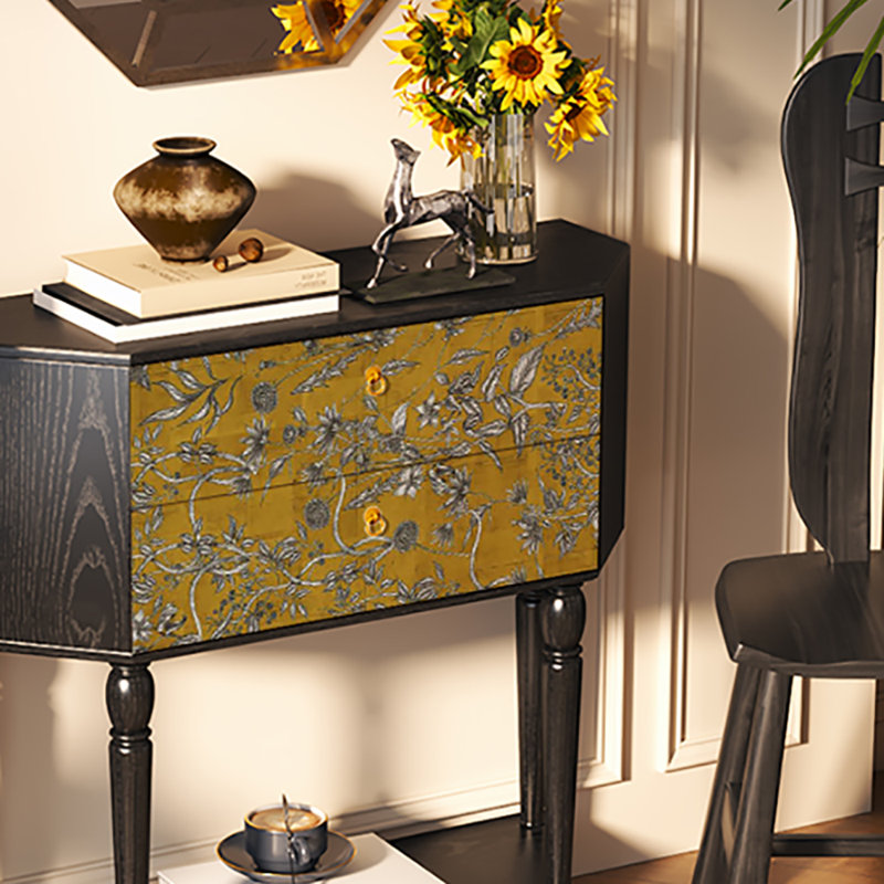 Buffet 33,5 po de style rétro, Noir / jaune foncé