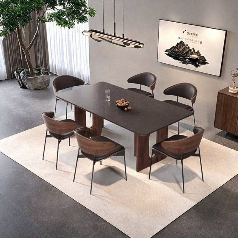 Sintered stone rectangle dining table set, 29.53" H x 62.99" L x 31.5" W