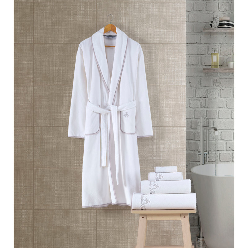 Peignoir 100% coton cheville avec poches, Blanc